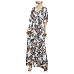 BCBG MaxAzria Carmen Cotton/Silk Self-Tie  V-Neck Maxi Dress Size Small